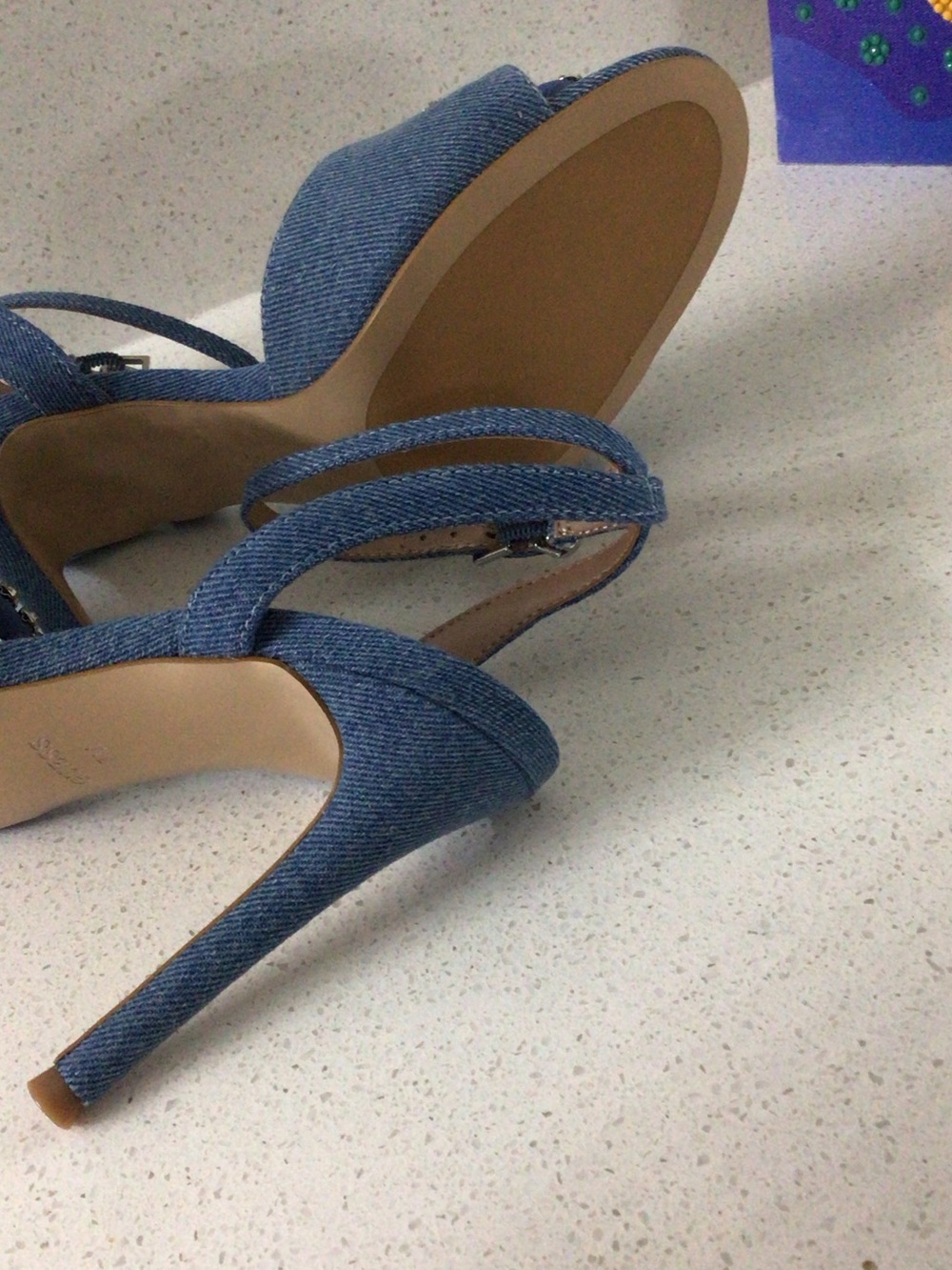 GUESS Denim Crystal Bow Slingback Heels - Picture 2 of 6